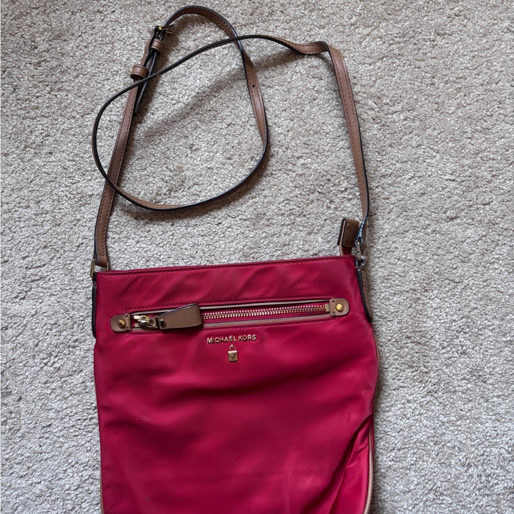 Michael Kors nylon travel Cherry Red Crossbody Bag